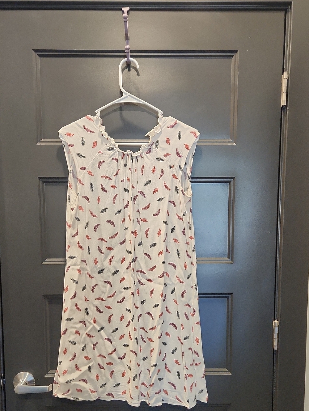 H&M Cream Sleeveless Midi Dress with Red & Gray Feather Motif